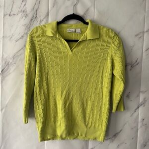 VTG 90s KIM ROGERS LIKE GREEN COLLARED SWEATER TOP WOMENS MEDIUM